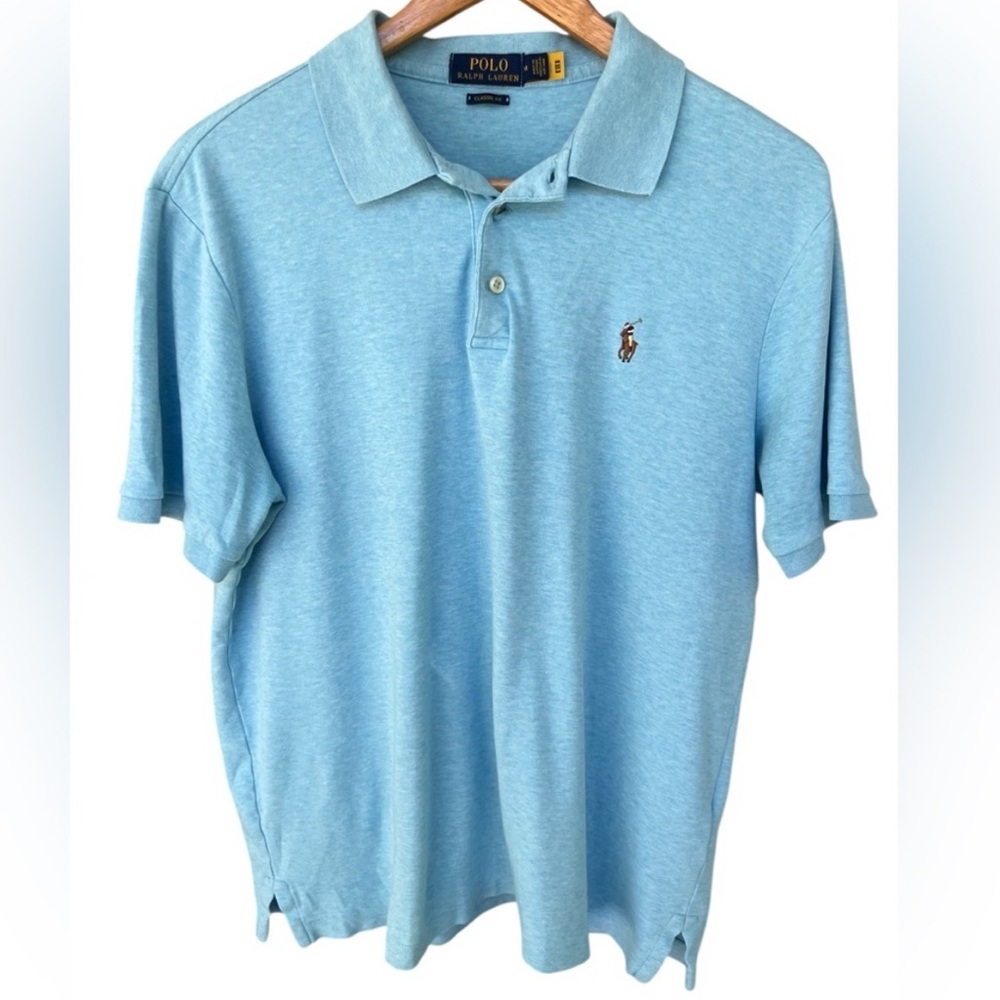 POLO RALPH LAUREN Classic Fit Cotton Polo Shirt Light Blue Heather Men’s M